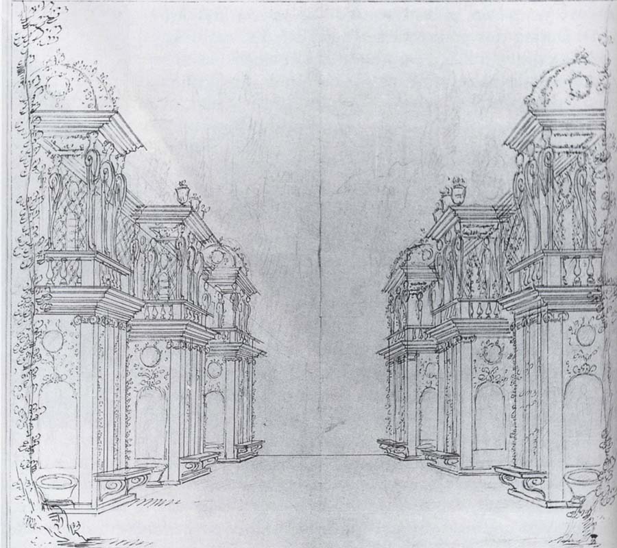 Arbour work in the opening scene of Aurelian Townsend-s Tempe Restored